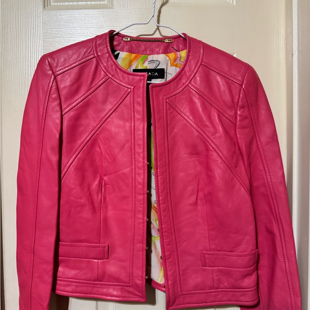 Escada Women's Pink Leather Mod Jacket Sz 36/M